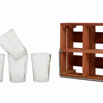 Tapri Glasses - Country Wood Stand With 4 Glasses - Master