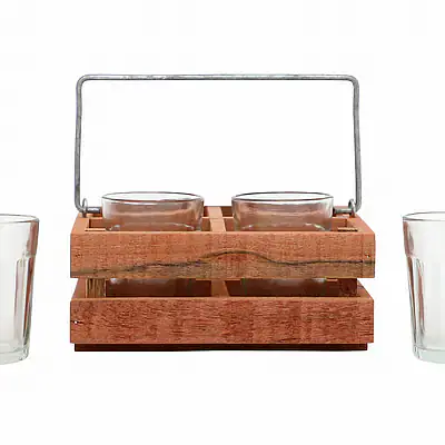 Tapri Glasses - Country Wood Stand With 4 Glasses - Master