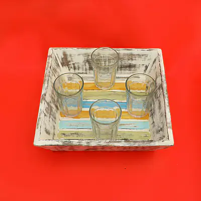 Upcycled Wooden Tray with 4  glasses - Master