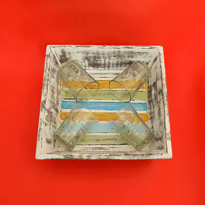 Upcycled Wooden Tray with 4  glasses - Master