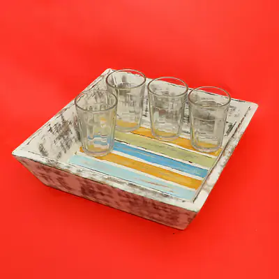 Upcycled Wooden Tray with 4  glasses - Master
