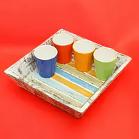 Upcycled Wooden Tray with 4 ceramic glasses - Master
