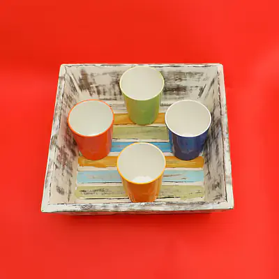 Upcycled Wooden Tray with 4 ceramic glasses - Master