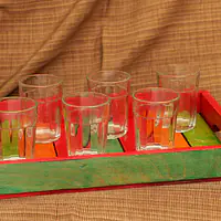 Rustic Mutlicolour Wooden Tray with 6 galsses - Master
