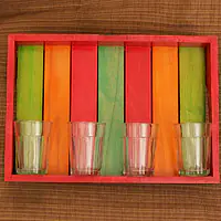 Rustic Mutlicolour Wooden Tray with 6 galsses - Master
