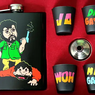 Hip Flask with Shot Glasses - Sholay Gabbar - Master