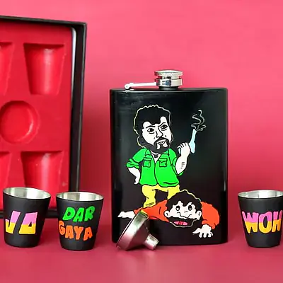 Hip Flask with Shot Glasses - Sholay Gabbar - Master