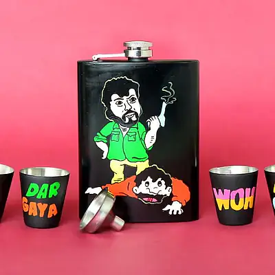 Hip Flask with Shot Glasses - Sholay Gabbar - Master