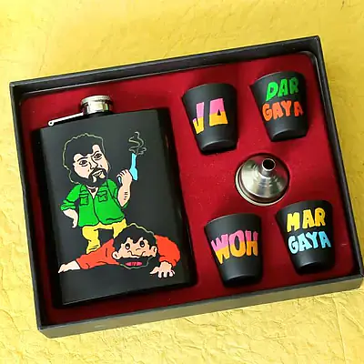 Hip Flask with Shot Glasses - Sholay Gabbar - Master