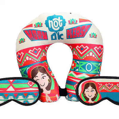 Neck Pillows & Eye Masks Combo - ( Two Eye Masks ) - Horn Not Ok Please - Master