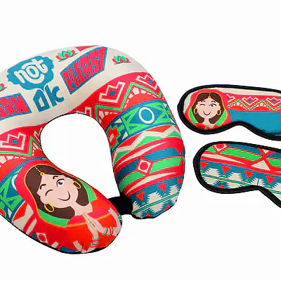 Neck Pillows & Eye Masks Combo - ( Two Eye Masks ) - Horn Not Ok Please - Master