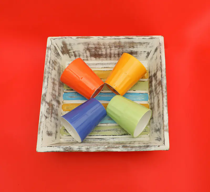 Upcycled Wooden Tray with 4 ceramic glasses - Master