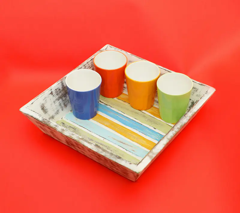 Upcycled Wooden Tray with 4 ceramic glasses - Master