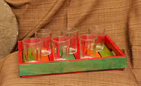 Rustic Mutlicolour Wooden Tray with 6 galsses - Master