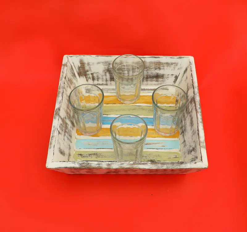 Upcycled Wooden Tray with 4  glasses - Master