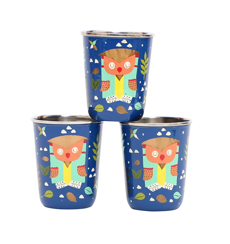 Steel Tumbler Small-Owl Tie Blue ( set of 3 ) - Master