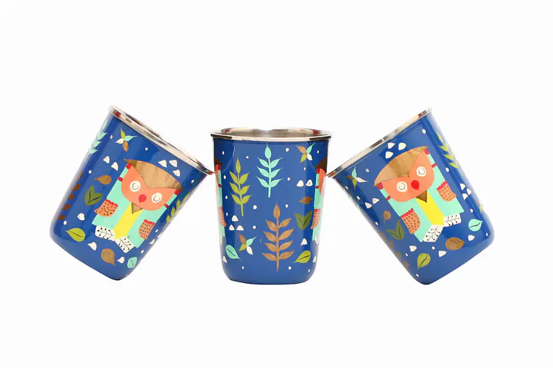 Steel Tumbler Small-Owl Tie Blue ( set of 3 ) - Master
