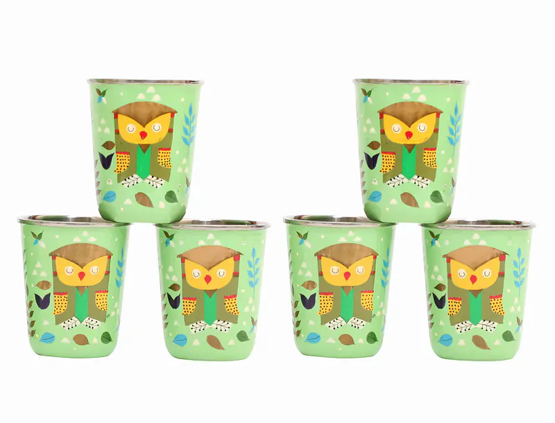 Steel Tumbler Small-Owl Tie Green ( set of 6 ) - Master
