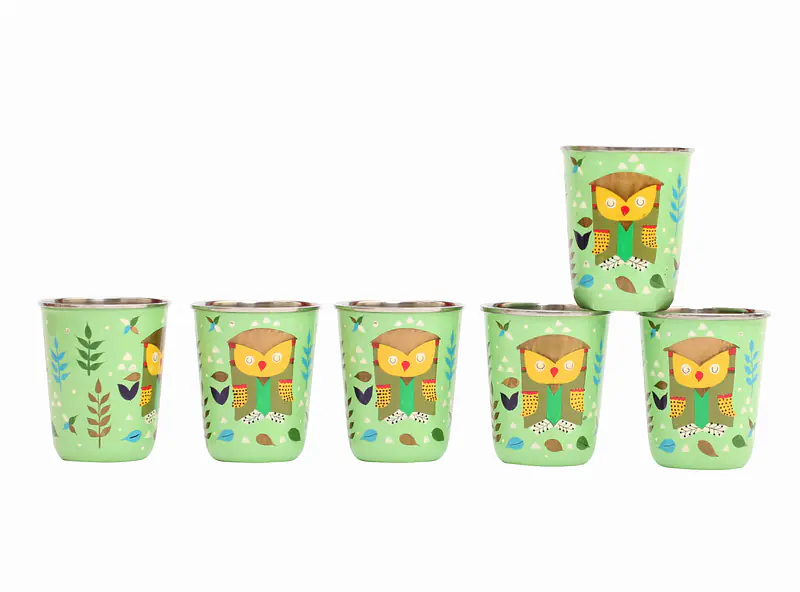 Steel Tumbler Small-Owl Tie Green ( set of 6 ) - Master