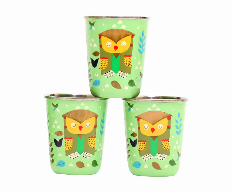 Steel Tumbler Small-Owl Tie Green ( set of 3 ) - Master