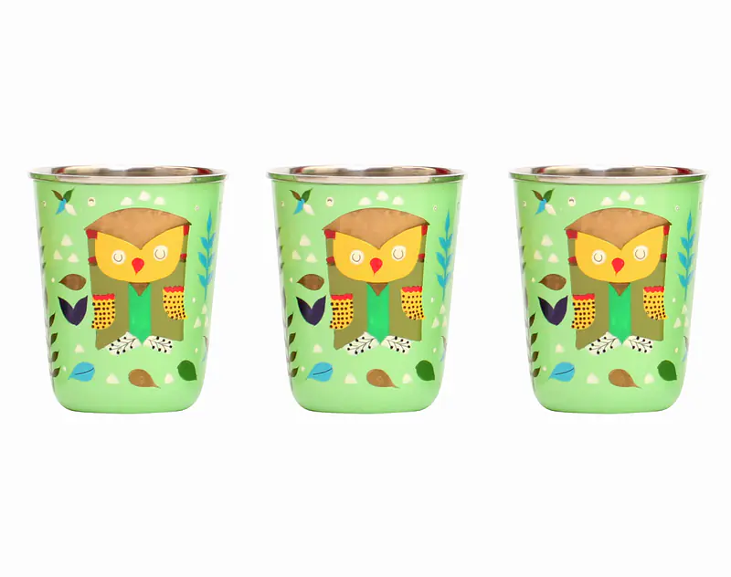 Steel Tumbler Small-Owl Tie Green ( set of 3 ) - Master