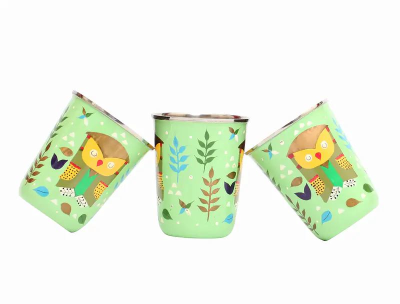 Steel Tumbler Small-Owl Tie Green ( set of 3 ) - Master