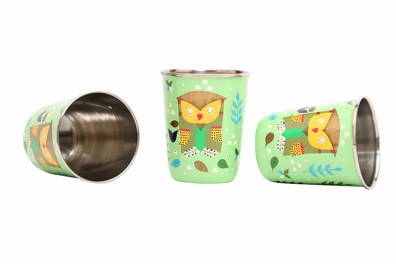 Steel Tumbler Small-Owl Tie Green ( set of 3 ) - Master