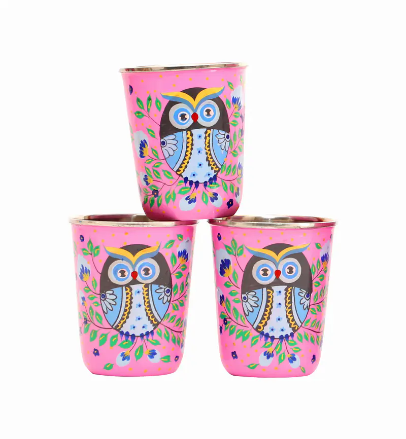 Steel Tumbler Small-Owl Eye Pink  ( set of 3 ) - Master