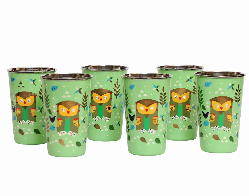 Steel Tumbler Big-Owl Tie Green ( set of 6 ) - Master