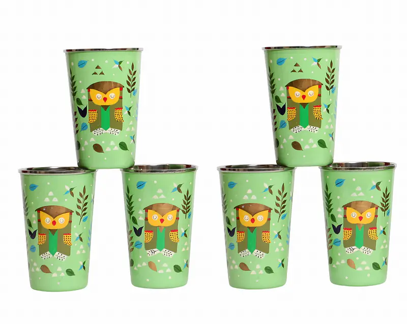 Steel Tumbler Big-Owl Tie Green ( set of 6 ) - Master