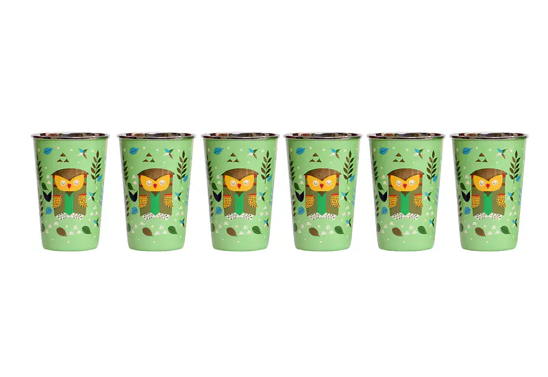 Steel Tumbler Big-Owl Tie Green ( set of 6 ) - Master