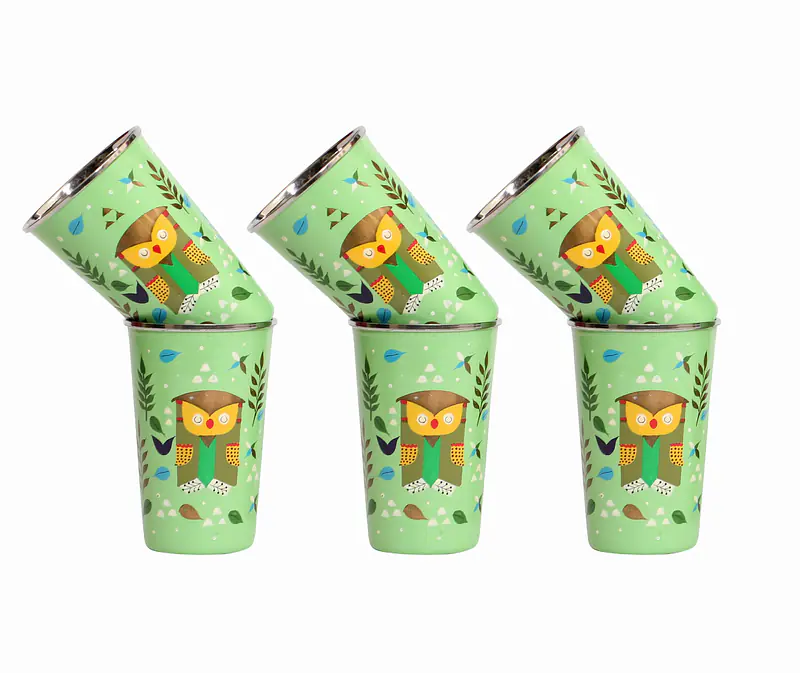 Steel Tumbler Big-Owl Tie Green ( set of 6 ) - Master