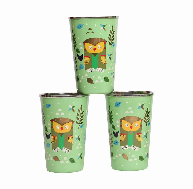 Steel Tumbler Big-Owl Tie Green ( set of 3 ) - Master
