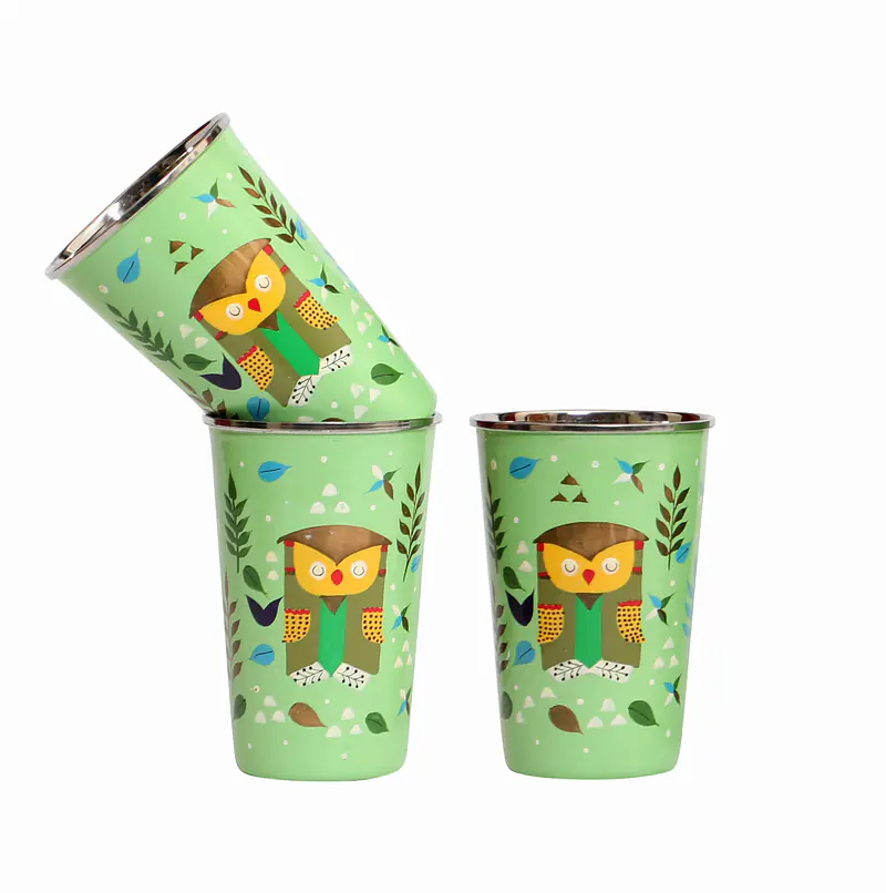 Steel Tumbler Big-Owl Tie Green ( set of 3 ) - Master