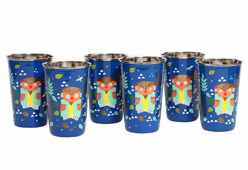 Steel Tumbler Big-Owl Tie Blue ( set of 6 ) - Master