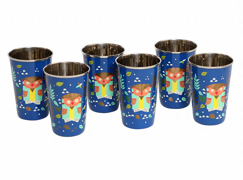 Steel Tumbler Big-Owl Tie Blue ( set of 6 ) - Master