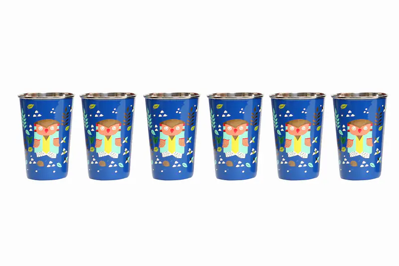 Steel Tumbler Big-Owl Tie Blue ( set of 6 ) - Master