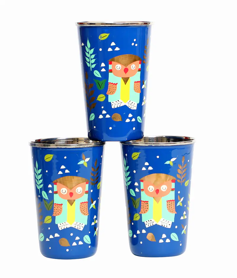 Steel Tumbler Big-Owl Tie Blue ( set of 3 ) - Master