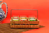Cutting Chai Glasses Super Six With Raw Wooden Stand - Master