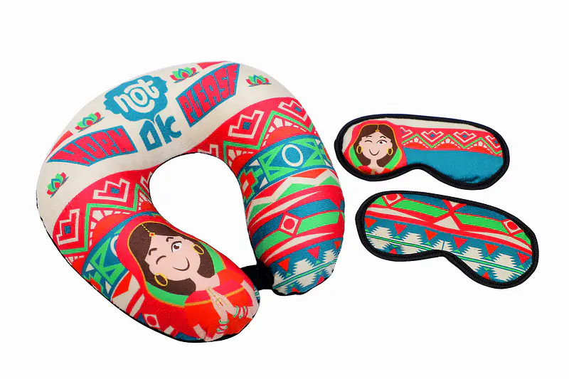 Neck Pillows & Eye Masks Combo - ( Two Eye Masks ) - Horn Not Ok Please - Master