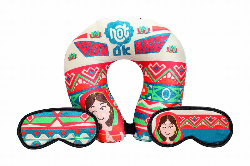 Neck Pillows & Eye Masks Combo - ( Two Eye Masks ) - Horn Not Ok Please - Master