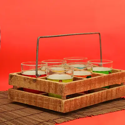 Cutting Chai Glasses Super Six With Raw Wooden Stand - Master