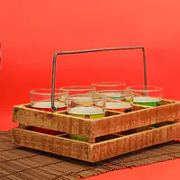 Cutting Chai Glasses Super Six With Raw Wooden Stand - Master