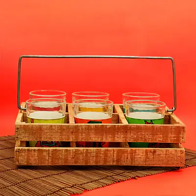 Cutting Chai Glasses Super Six With Raw Wooden Stand - Master