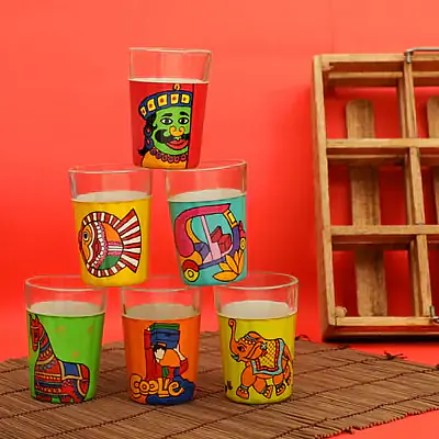 Cutting Chai Glasses Super Six With Raw Wooden Stand - Master