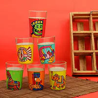 Cutting Chai Glasses Super Six With Raw Wooden Stand - Master