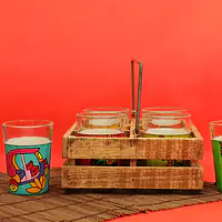 Cutting Chai Glasses Super Six With Raw Wooden Stand - Master