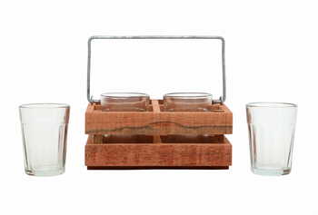 Tapri Glasses - Country Wood Stand With 4 Glasses