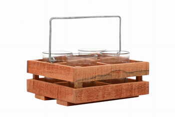 Tapri Glasses - Country Wood Stand With 4 Glasses