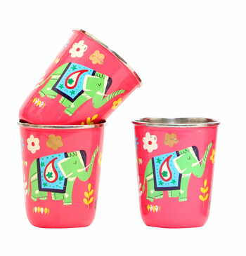 Steel Tumbler Small-ELEPHANT STAR-Pink ( set of 3 )